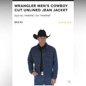 Wrangler men’s cowboy cut unlined jean jacket